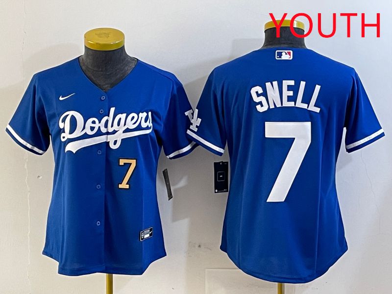 Youth Los Angeles Dodgers 7 Snell Blue Game 2025 Nike MLB Jersey style 7